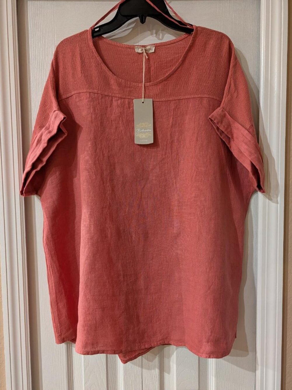 Bellambra Womens Pink Pure Linen Short Sleeve Blouse Shirt NWT Size 1X